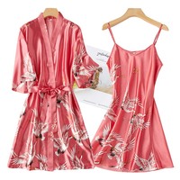 Kobiety Rayon 2 sztuk szata zestaw panna młoda druhna suknia ślubna suknia koronkowa Sexy Kimono szlafrok sukienka wieczorowa Casual koszula nocna bielizna nocna 5
